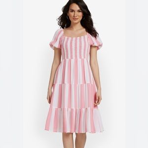Ny & company Pink and White Striped Smock-Front Dress in size XL